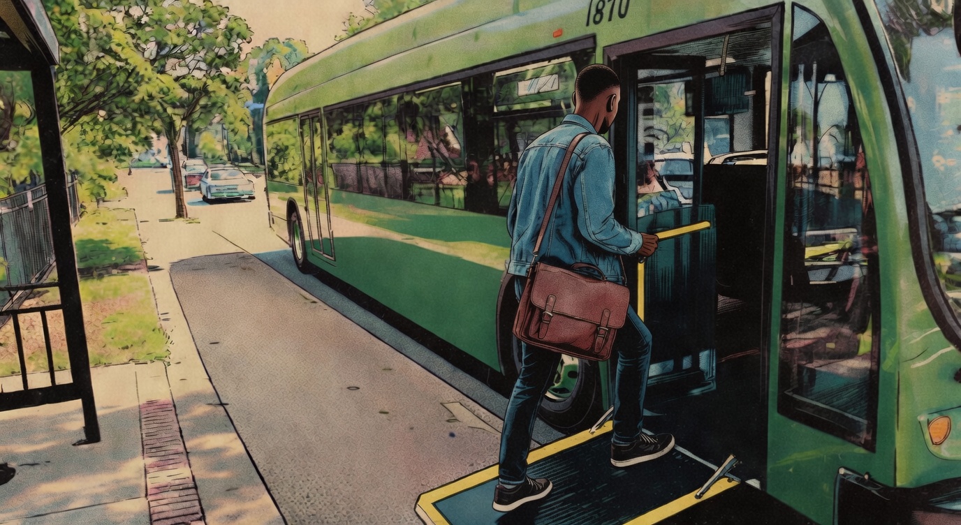 person enter bus at bus stop